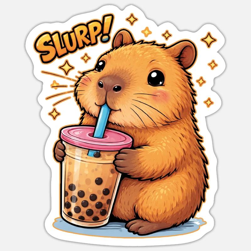 Capybara Bubble Tea - Sticker Größe S (10 x 10 cm) - Mattweiß