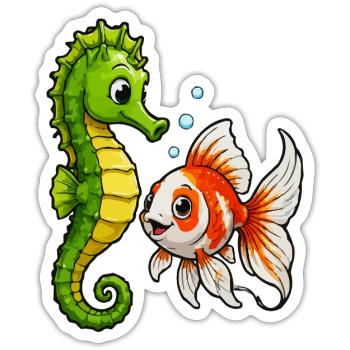 Poisson rouge hippocampe des Amis sous-marins - Sticker taille S (10 x 10 cm) - blanc mat - Devant
