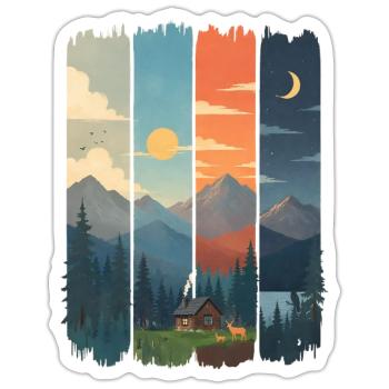 Horizons in four mountain panels - Sticker size S (10 x 10 cm) - white matte - Front