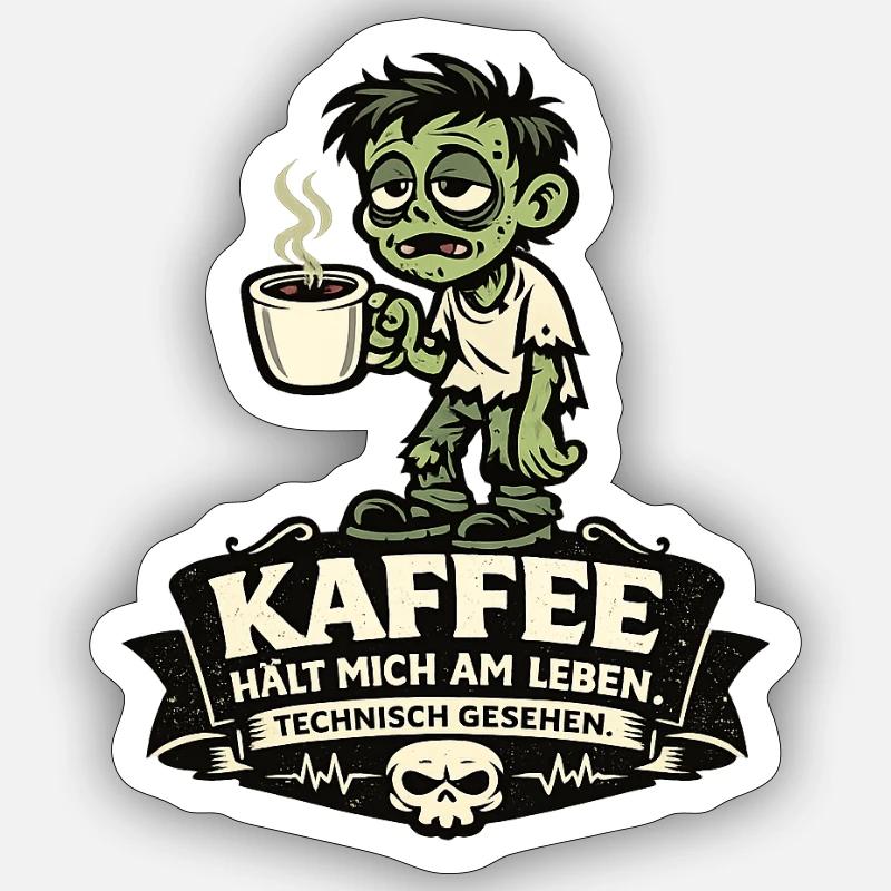 Kaffee Zombie Tech-Gag - Sticker Größe S (10 x 10 cm) - Mattweiß