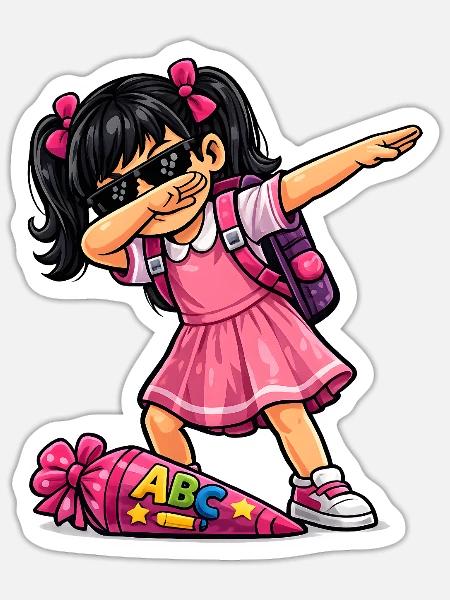 Dabbing ABC-Schützin schwarze Haare - Sticker Größe S (10 x 10 cm) - Mattweiß