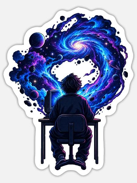 Kosmische Kreativität am Schreibtisch - Sticker Größe S (10 x 10 cm) - Mattweiß