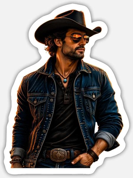 Cowboy Western Style - Sticker Größe S (10 x 10 cm) - Mattweiß