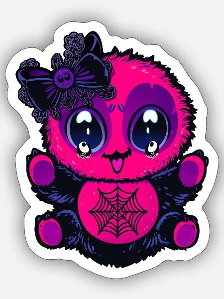 Kawaii Spinnenbaby mit Netz - Sticker Größe S (10 x 10 cm) - Mattweiß