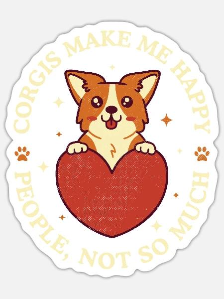 Corgis machen mich glücklich - Sticker Größe S (10 x 10 cm) - Mattweiß