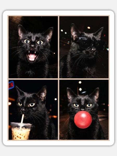 Katzen schwarze Katze - Sticker Größe S (10 x 10 cm) - Mattweiß