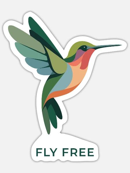 FEEL FREE – Bunter Kolibri Vogel - Sticker Größe S (10 x 10 cm) - Mattweiß