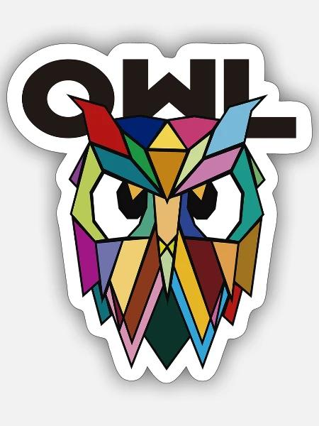 Mehrfarbige geometrische Eule - Sticker Größe S (10 x 10 cm) - Mattweiß