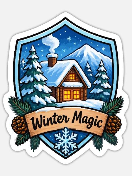 Winterhütte Schild - Sticker Größe S (10 x 10 cm) - Mattweiß