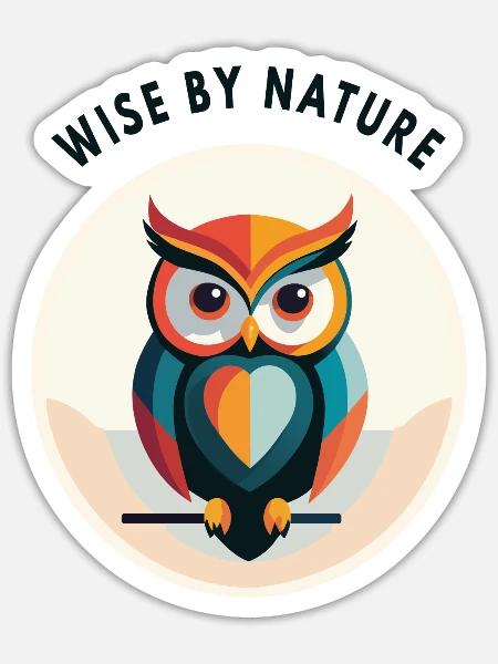 Wise by Nature – Moderne Eule - Sticker Größe S (10 x 10 cm) - Mattweiß