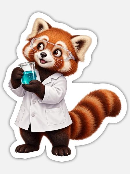 Roter Panda-Wissenschaftler mit Becher - Sticker Größe S (10 x 10 cm) - Mattweiß
