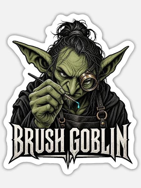 Brush Goblin – Tabletop Miniatur Malen - Sticker Größe S (10 x 10 cm) - Mattweiß