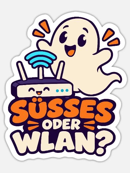 Halloween-Geist – Süßes oder WLAN? - Sticker Größe S (10 x 10 cm) - Mattweiß