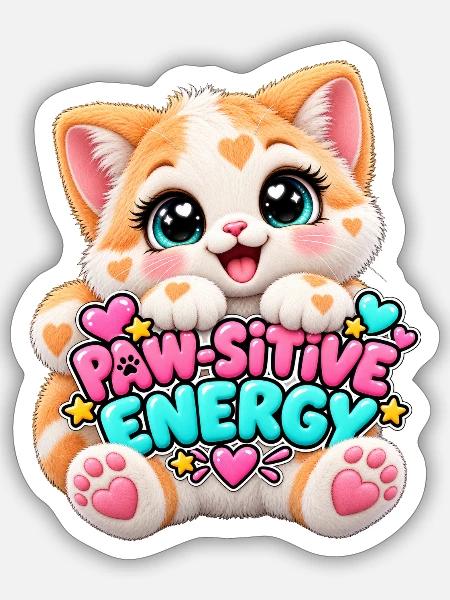 Paw Positive Energie Katze - Sticker Größe S (10 x 10 cm) - Mattweiß