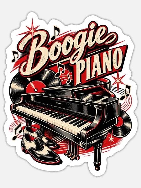 Boogie Piano – Rock'n'Roll & 50er Musik - Sticker Größe S (10 x 10 cm) - Mattweiß