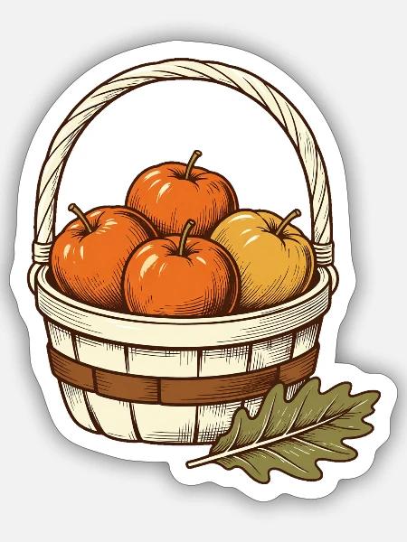 Apfelernte im Korb - Sticker Größe S (10 x 10 cm) - Mattweiß