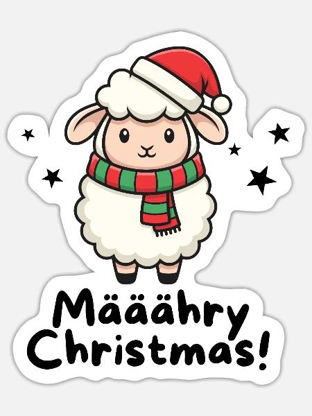 Määähry Christmas – Süßes Weihnachtsschaf - Sticker Größe S (10 x 10 cm) - Mattweiß