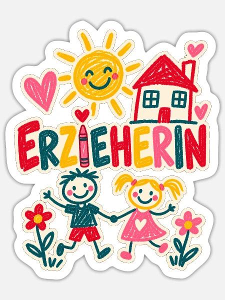 Erzieherin Kinderzeichnung - Sticker Größe S (10 x 10 cm) - Mattweiß