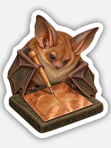 Fledermaus prägt ein Kupferblatt - Sticker Größe S (10 x 10 cm) - Mattweiß