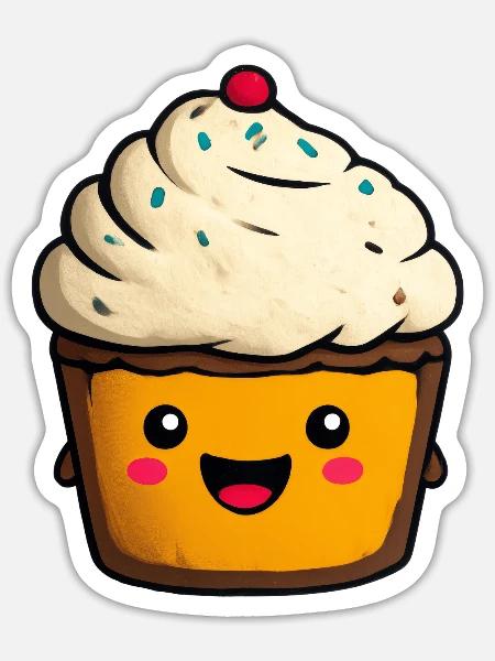 Kawaii Cupcake Gesicht Illustration - Sticker Größe S (10 x 10 cm) - Mattweiß