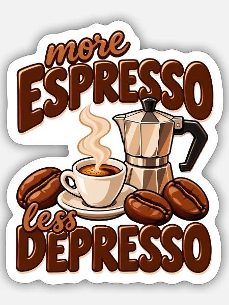 More Espresso Less Depresso - Sticker Größe S (10 x 10 cm) - Mattweiß