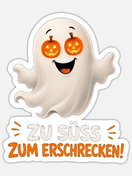 Zu süß zum Erschrecken – Geist mit Kürbisaugen - Sticker Größe S (10 x 10 cm) - Mattweiß