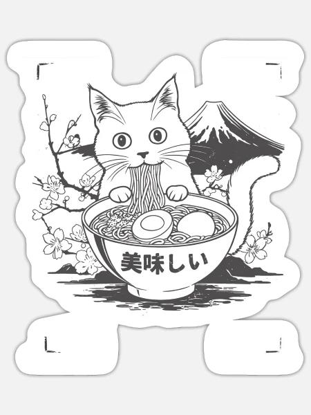 Katze Klaut Mein Ramen - Sticker Größe S (10 x 10 cm) - Mattweiß