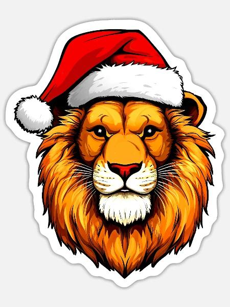 Weihnachten Löwe - Sticker Größe S (10 x 10 cm) - Mattweiß