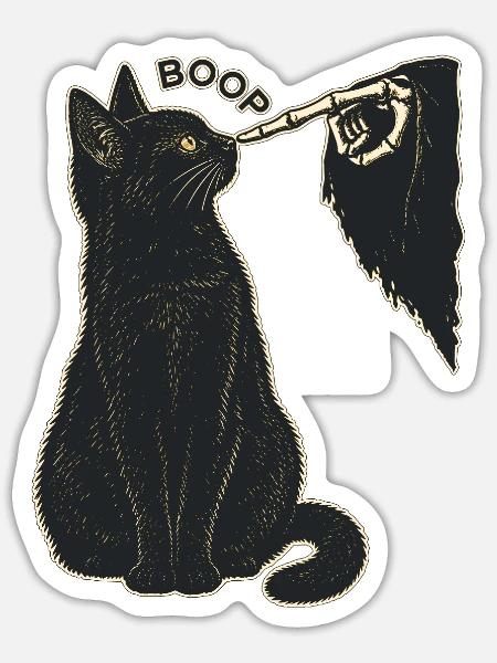 Boop – Schwarze Katze und Knochenhand - Sticker Größe S (10 x 10 cm) - Mattweiß