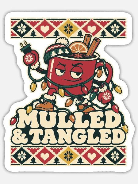 Glühwein Weihnachten – Mulled & Tangled - Sticker Größe S (10 x 10 cm) - Mattweiß
