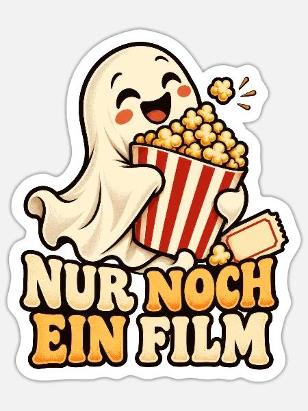 Popcorngeist beim Filmabend - Sticker Größe S (10 x 10 cm) - Mattweiß