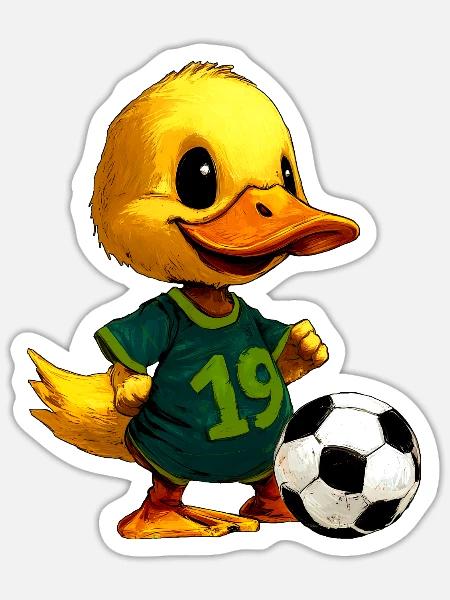 Entchen Fussballer - Sticker Größe S (10 x 10 cm) - Mattweiß