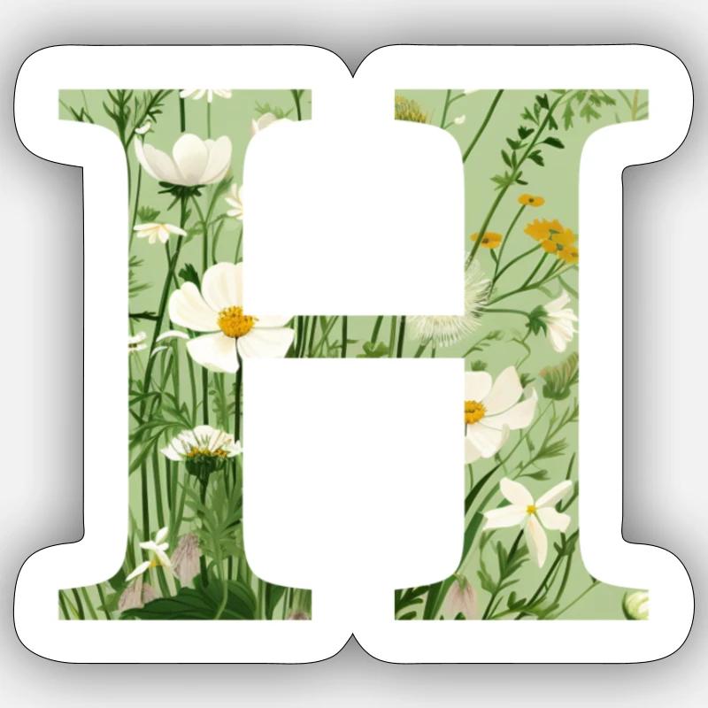 Buchstabe H, Monogramm, Blumenmuster - Sticker Größe S (10 x 10 cm) - Mattweiß