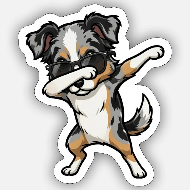 Dabbing Australian Shepherd - Sticker Größe S (10 x 10 cm) - Mattweiß