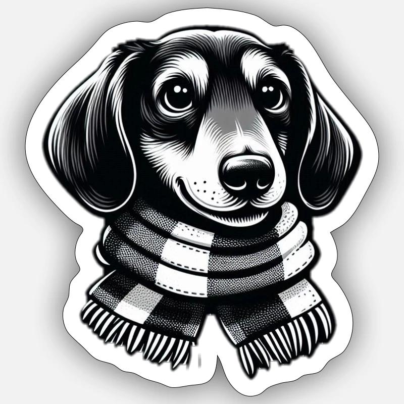 Dackel mit Schal - Sticker Größe S (10 x 10 cm) - Mattweiß