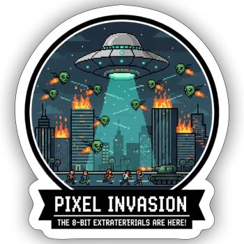 Guerre de la ville d’invasion des pixels - Sticker taille S (10 x 10 cm) - blanc mat - Devant