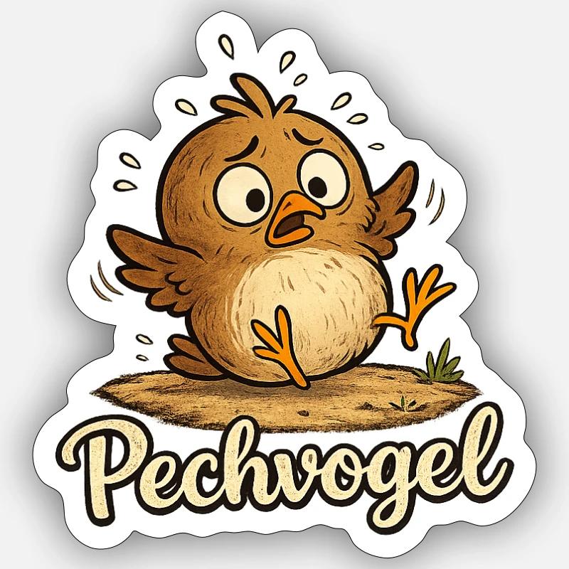 Pechvogel - süßer kleiner trotteliger Vogel Sticker Größe S (10 x 10 cm)
