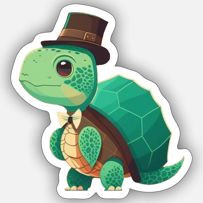 Turtle with top hat - Sticker size S (10 x 10 cm) - white matte