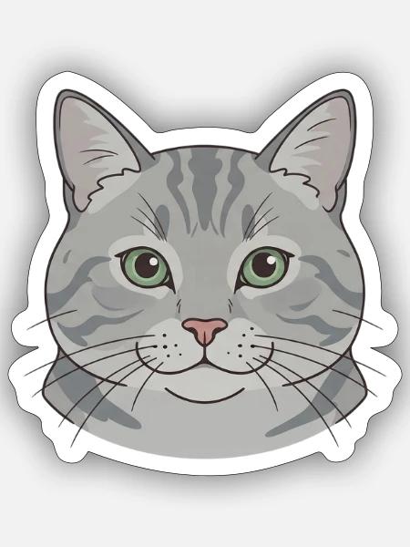 Graues Katzengesicht Illustration - Sticker Größe S (10 x 10 cm) - Mattweiß