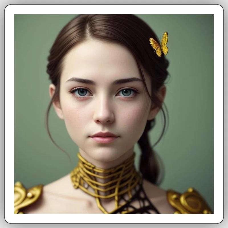Portrait féerique doré papillon - Sticker taille S (10 x 10 cm) - blanc mat