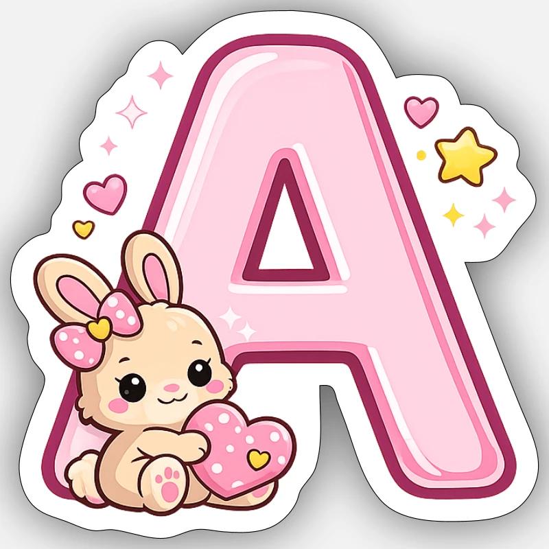 A avec Cœur de Lapin - Sticker taille S (10 x 10 cm) - blanc mat