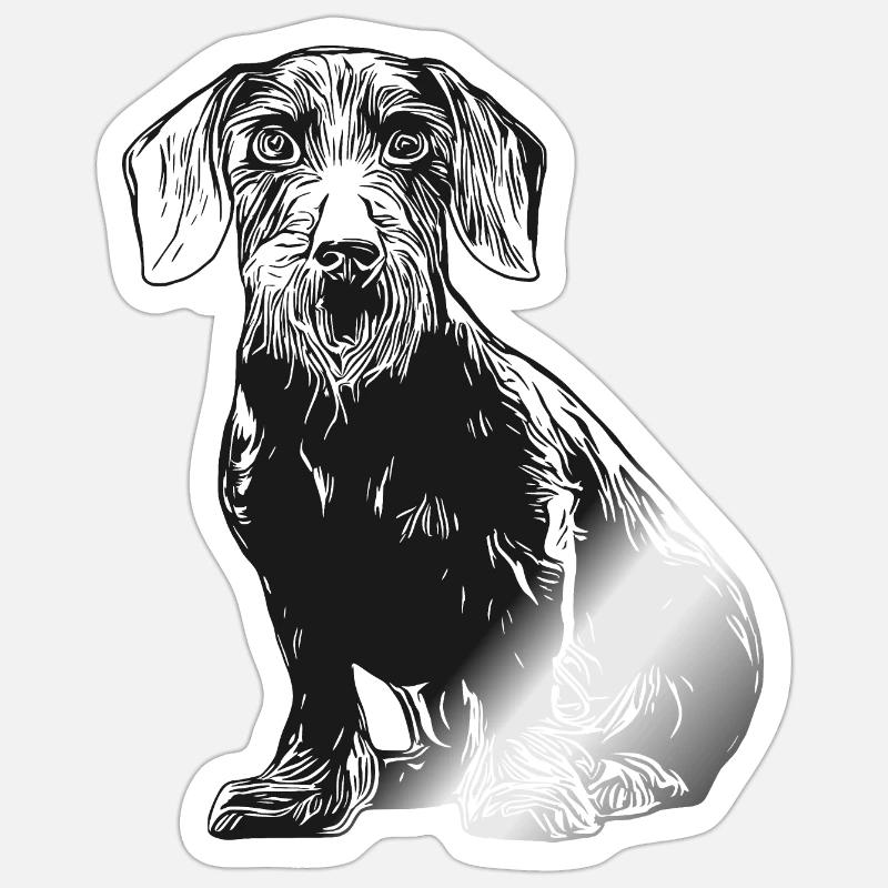 teckel à poil dur, teckel, teckel, teckel, chien de chasse - Sticker taille S (10 x 10 cm) - blanc brillant