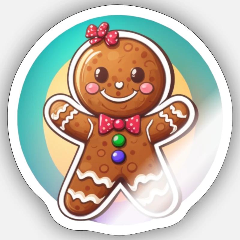 Gingerbread Weihnachtsmaskottchen - Sticker Größe S (10 x 10 cm) - Weiß glänzend