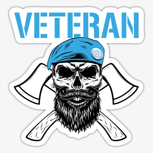 Veteran - Dödskalle med blå basker och yxor - Klistermärke