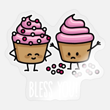 Health Funny Cupcake Crumble Sneezing cartoon' Sticker | Spreadshirt