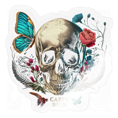 carpe diem - Totenkopf, Schmetterling, Blumen - Sticker