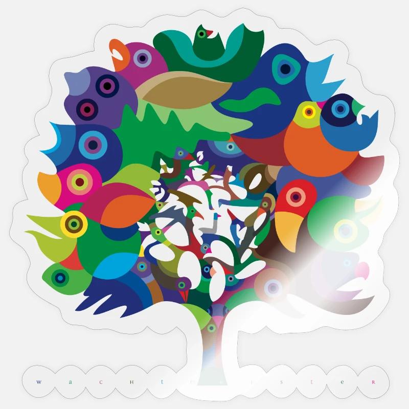 Overbirded Tree - Sticker Größe S (10 x 10 cm) - Transparent glänzend
