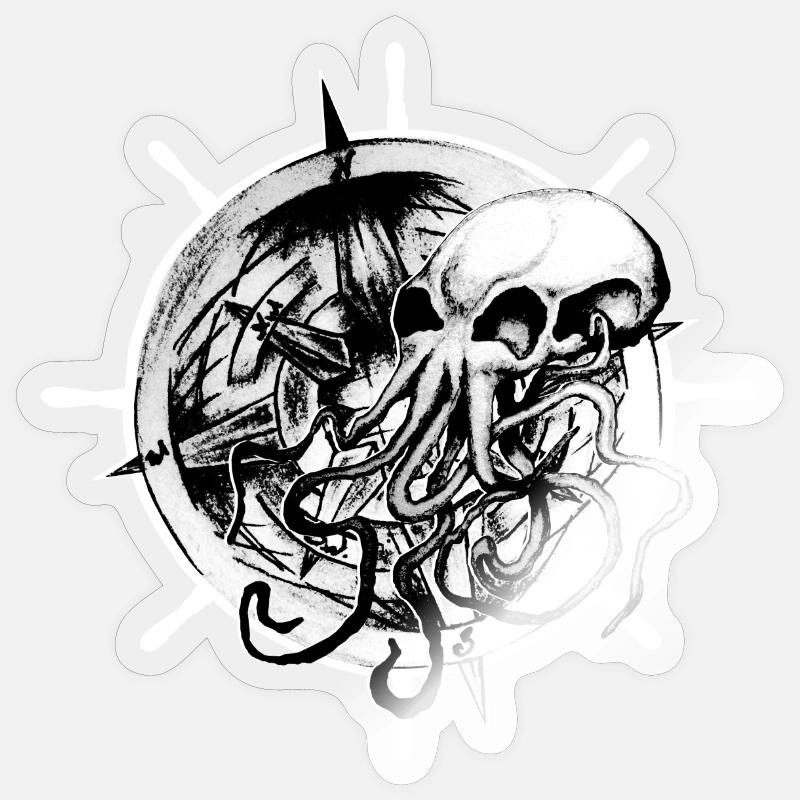 Conception de tatouage de crâne de pieuvre Sticker taille S (10 x 10 cm)
