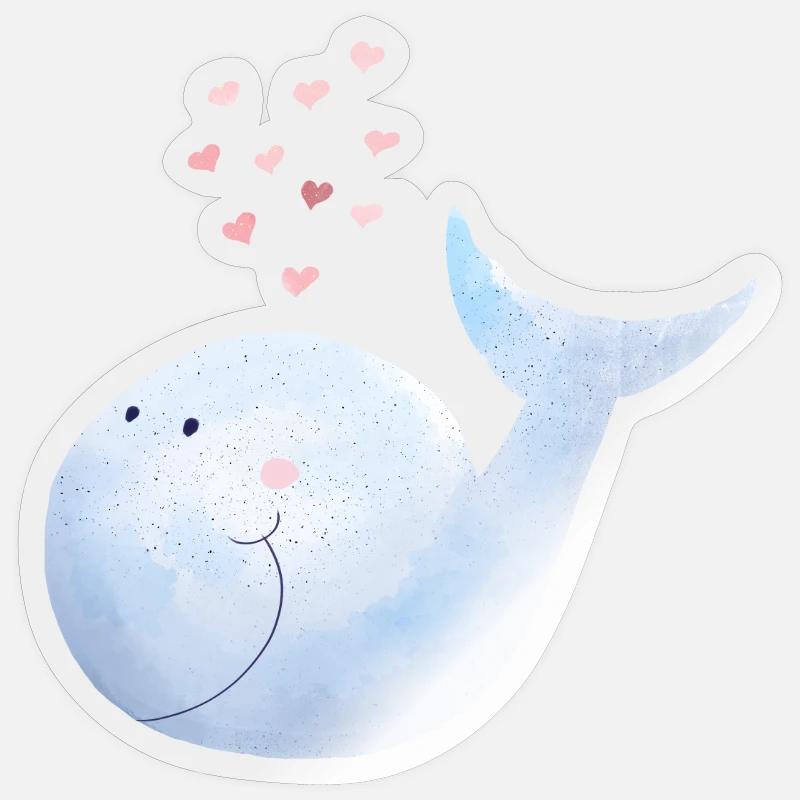 Wal versprüht Herzen I Blauwal Comic - Sticker Größe S (10 x 10 cm) - Transparent glänzend