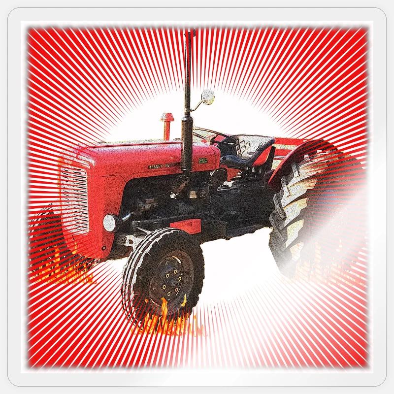 Red Tractor with Radiant Pattern Sticker size S (10 x 10 cm)